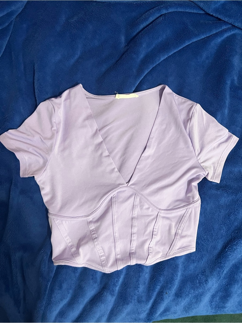 Terranova Lilac Pastel Purple V Neck Corset Seam Fitted Crop Top Shirt Size S